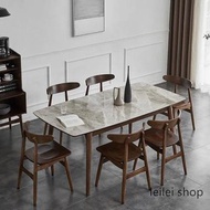 p314岩板餐桌家用實木長方形可伸縮餐桌白蠟木餐桌椅組合（包運送）
