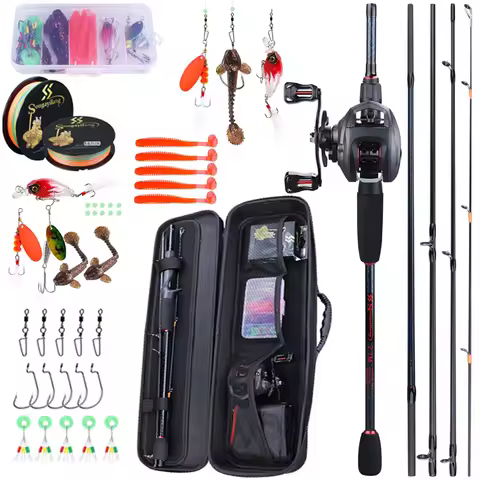 Sougayilang Portable Travel Fishing Combo 1.8-2.4m Casting Fishing Rod and 12+1bb Reel Combo Fishing