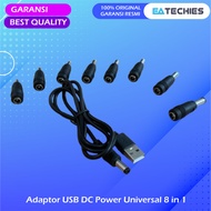 Adaptor USB DC Power dengan Set 8 in 1 Kepala Plug Universal + Kabel DC USB - 6.4x4.4mm / 6.3x3.0mm