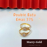 Ready Stock Cincin Emas 375 / 9k Batu Double Bunga Original Gold Ring Stone Love Nikah Design Murah 