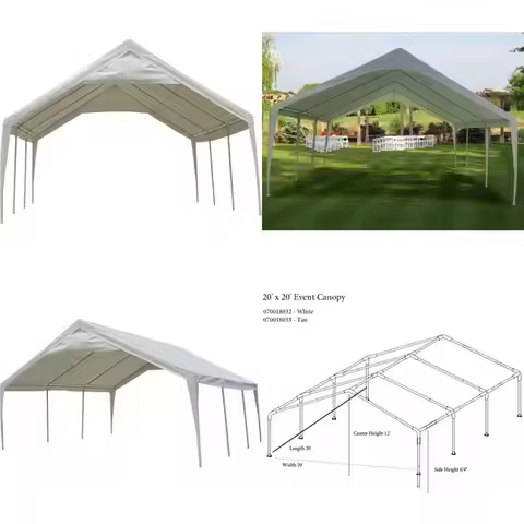 20x20x12 portable carport garage canopy for outdoor parties with 8 decorated legs, white