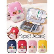 Colorful Embroidery 'MED'Portable Multi-Layer Medicine Bag, Cute First Aid Medical Emergency Organiz