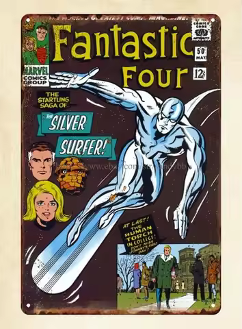 1960s Fantastic Four SILVER SURFER comics metal tin sign art wall