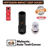United 1/2" Heptagon Impact Deep Socket 7 Point Wheel Nut Socket