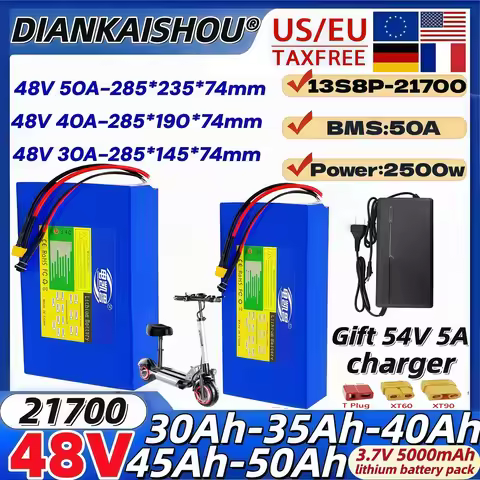 Tax-free 3.7V 21700 5000mAh 48V 50Ah 45Ah 40Ah 35Ah 30Ah lithium battery pack 2500W motorcycle tricy