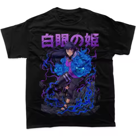 Miniso Naruto T-Shirt Hyuga Hinata Byakugan Princess Graphic Tee Purple Blue Chakra Flames with Brok