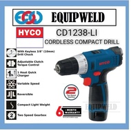 HYCO 12V CD1238-LI CORDLESS COMPACT DRILL DRIVER + 2 BATTERY + CHARGER + CASING(CD1238)