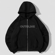 OVERSIZE BOXY OUTOLINE ZIPPER HOODIE - BLACK PREMIUM ZIP UP HOODIE JUMPER MEN WOMEN UNISEX