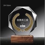 Crystal Trophy Creative Solid Wood Award Stand Engraving Company Annual Meeting Employee Souvenir Aw