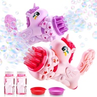 BELLOCHIDDO Bubble Gun - 2 Packs Unicorn Bubble Machine Gun for Kids, Bubble Blower Gun with Light &