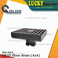 K98-01GY OLGO ELEGANT STAINLESS STEEL BATHROOM FLOOR DRAIN 4x4