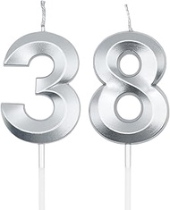 Silver 38th & 83rd Birthday Candles for Cakes, Number 38 83 Candle Cake Cupcake Topper for Birthday 