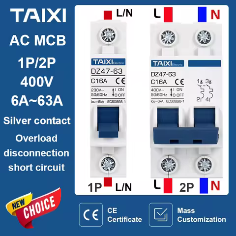 AC Circuit breaker MCB DZ47 6A 10A 16A 20A 25A 32A 40A 50A 63A 220V Circuit Overload, Disconnect, Sh
