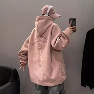 Hooded Sweatshirt Men 2024 Heavy Suede Burnt Flower Top Clothes Loose Boys Hoodie Jacket Pink bgt115