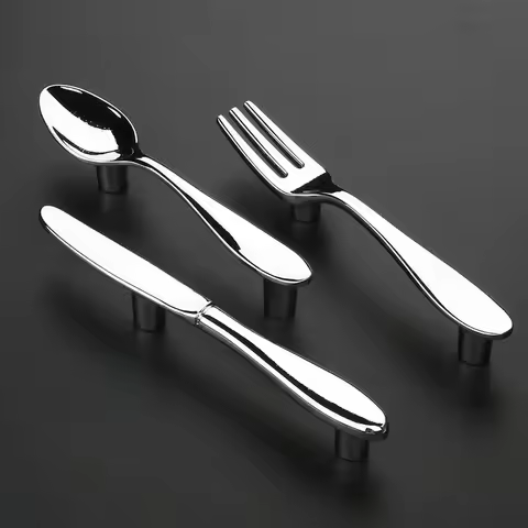 3pcs Knife Spoon Fork Shape Kitchen Cabinet Knobs And Handles Closet Cabinet Cupboard Door Drawer Pu