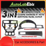 3 IN 1CARBON FIBER KIRI+TENGAH+KANAN Proton Preve Suprima 9" inch Casing Android Meter Panel Dashboard Cover Reffiting