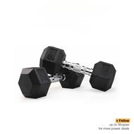 Rubber Coated Hex Dumbbells 8 - 30KG with Contoured Chrome Handle
