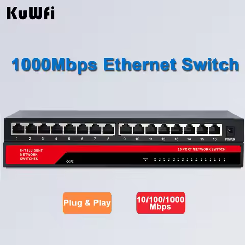 KuWFi Gigabit Network Switches Mini 5/8/10/16 Port 10/100/1000Mbps Fast Ethernet Network Switch Spli