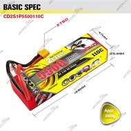 CODDAR 2S 5500mah 7.4V 110C 2S1P Hardcase Cabled Lipo Battery RC Car