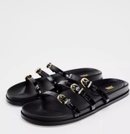 Spain ZARAˉ Family 2024 Summer New One-word Flops Printed Effect Buckle With Decorative Flat Casual