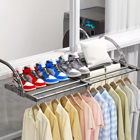 Adjustable Retractable Drying Rack, Balcony Drying Shoe Rack, Multi-Clip Hanging Window Desk Drying