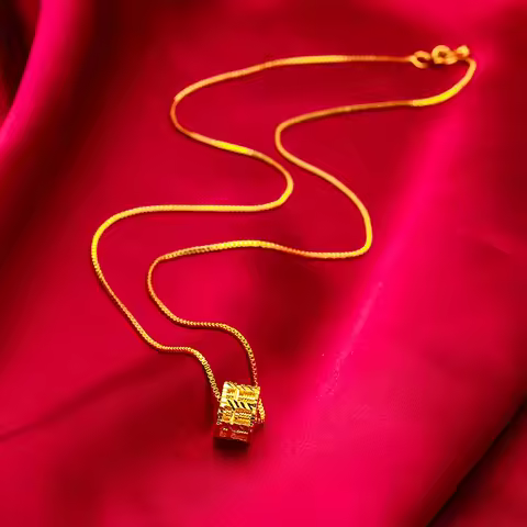 Abacus Pendant Fine Chain for Women, 24K Gold, AU999 | Matte gold ruyi abacus with enamel beads, cla