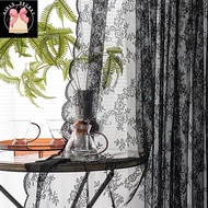 BLcuteUseThing Langsir Kabinet Dapur Black Lace Window Curtain Solid Color Door Curtain Home Decor