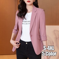 【No Lining 】Women Summer New Chic Casual Loose Thin Blazers Female Notched Collar Elegant Office Ladies Outwears Short Blazer Coats