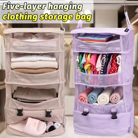 5-layer Hanging Clothing Storage Bag High-capacity Travel Luggage Organizer Hanging Shelve Packing C