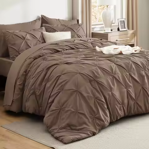 Queen Comforter Set Brown Bed in a Bag Queen Size 7 Pieces GentleSoft™ Pintuck Bed Set Gift for Fami