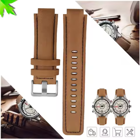 Genuine Leather Watch band Watch Strap Replacement for Timex tide T45601 T2N721 T2N720 E-tide Compas