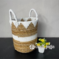 Cover Pot Keranjang Anyaman Laundry Box Rajut Macrame Kerajinan Anyaman Jogja
