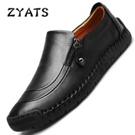 ZYATS   New Cow Leather Men's Flats Shoes Moccasin Casual Loafers Hand stitching high quality driving shoes large size 38-48