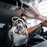 Lucky 8 Ball With Pearl Bow & Disco Mirror Ball Cute Car Charm Accessory Rear view Mirror Hanging Ac