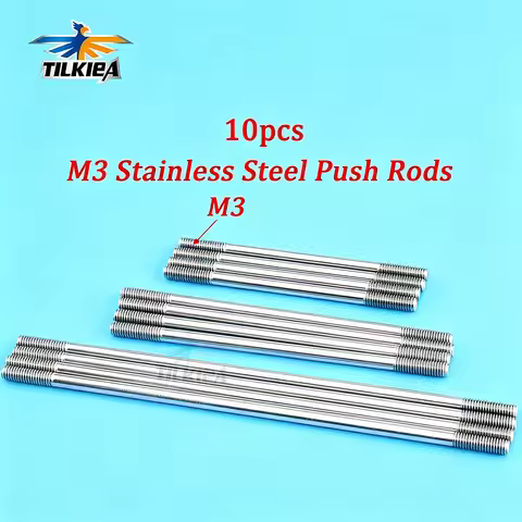 10pcs M3 * L25mm to L300mm Stainless Steel Push Rods Dual End Thread Connecting Rods for RC Servos R