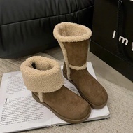 Bốt cổ lông nữ da lộn đế nhẹ Đi 2 Kiểu Fullbox QCCC Shoes Boot LOOQA