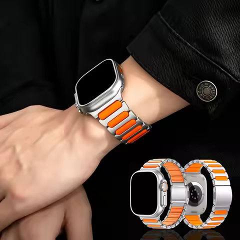 Titanium Silicone I-shaped Strap For Apple Watch Band Ultra 49/46/45/44/42mm Magnetic Band For Iwatc