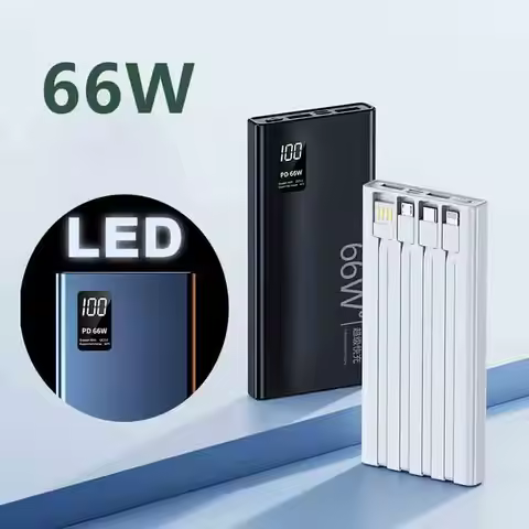 66W Fast Charging Power Bank with Cable PD20W 10000mAh External Battery Charger Powerbank for Samsun