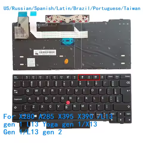 US RU SP LA BR PT TW Backlit Keyboard For Lenovo Thinkpad X280 A285 X395 X390 /L13 gen 1 L13 Yoga ge