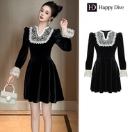 Happy Diva เดรสผู้หญิง เดรสคอวี เดรสทรงเอ เดรสกำมะหยี่ เดรสทำงาน เดรสไฮโซ เดรสวินเทจ เดรสออกงาน เดรส