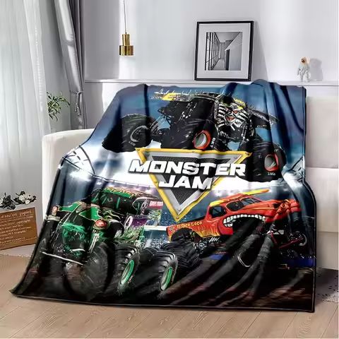 3D Monster Jam Monster Truck Cartoon Blanket Flannel Soft Throw Blanket Boys Bedroom Sofa Bed Warm T