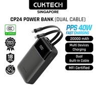 [CCC Power Bank] CUKTECH CP24 Dual Power Bank 20000mAh 40W Fast Charging Built-in Dual Cables Portab