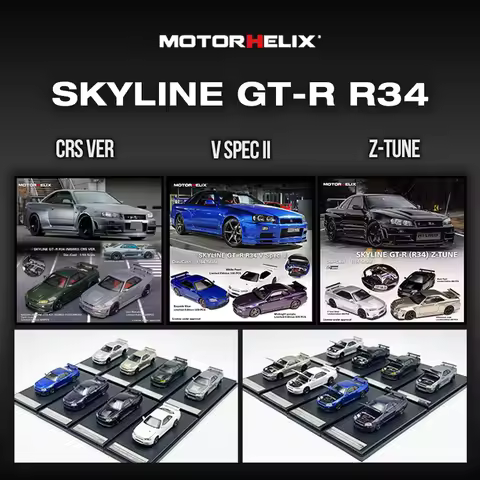 MH 1:64 SKYLINE GTR R34 V Spec II Z Tune CRS VER Opened Hood Diecast Car Model MOTORHELIX