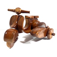 KAYU Miniature Display of Genuine Teak Wood Vespa Sidecar Motorcycle