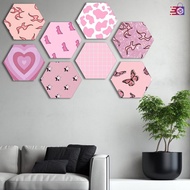 Pink hexagonal wall poster - Wooden decoration - pink poster - wall decoration - bedroom poster