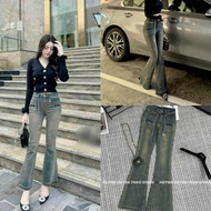 Luxury high-waisted square pocket flared jeans, embroidered stretch flared jeans, code QL24 Flared J