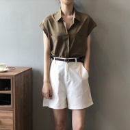 Ao sơ mi thô Linen nữ form rộng cổ bẻ 2 túi ngực trẻ trung thời trang phong cách trẻ