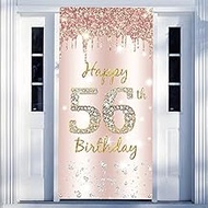 56th Birthday Decoration Women, Happy 56th Birthday Door Banner Rose Gold, 56th Birthday Fabric Sign