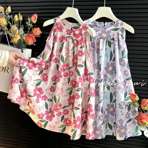 Girls Casual Dresses Enchanted Princess Sundress - Floral Halter Neck & Tiered dress for girls vest 