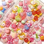 TIAMECH 60 Pcs Pink Candy Slime Charms Kit, Assorted Cute Lollipop Resin Charm for Junk Cases, Bulk